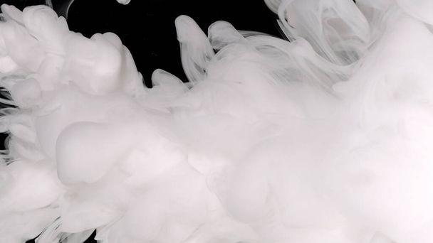 Beautiful milky white awesome abstract background. White acrylic ink in water on a black background. Environmental pollution concept. White cloud of ink. Relaxing meditative background. - 写真・画像