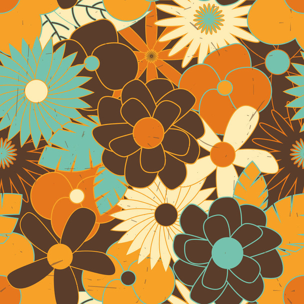 Gelbe, orange und braune Vintage-Blumen nahtloser Hintergrund - Vektor, Bild