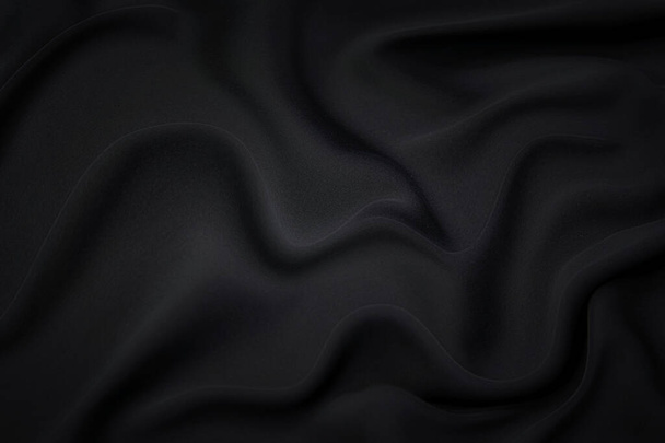 Musta kangas rakenne tausta, aaltoileva kangas liukas musta väri, ylellinen satiini tai silkki kankaalla rakenne. - Valokuva, kuva
