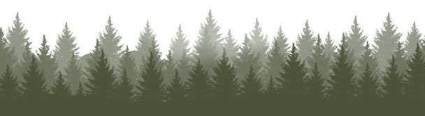 水平方向の緑の森の風景のパノラマのベクトル図。木の層状背景 - ベクター画像