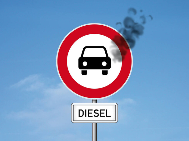 diselgate - πινακίδα δρόμου, πινακίδα σύμβολο ενός αυτοκινήτου - Φωτογραφία, εικόνα