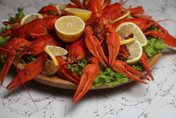 Fresh lobster food. red lobster dinner seafood. gourmet food healthy boiled lobster cooked - Fotografie, Obrázek