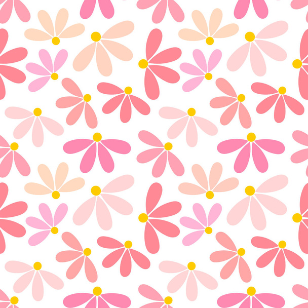 Pink flowers on white background seamless pattern. Vector illustration - Vector, Imagen