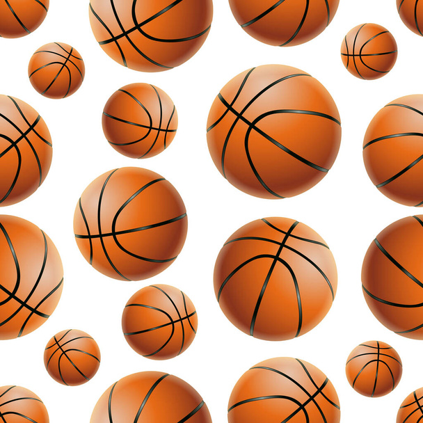 バスケットボールバナー、ポスターのシームレスなパターンの背景。現実的な3Dベクトル図 - ベクター画像