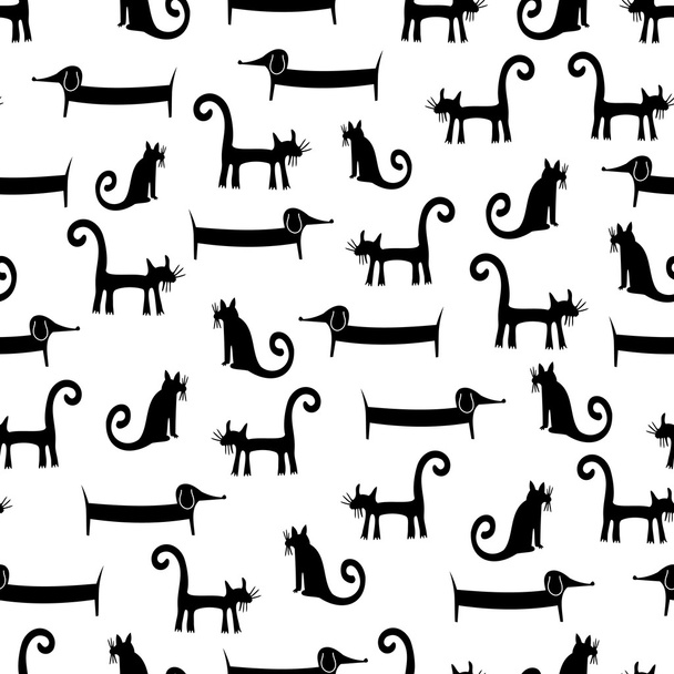 Vector cartoon seamless pattern with funny cats and dogs. - Vector, Image