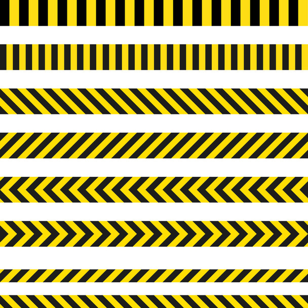 Gelbe und schwarze Gefahrenbänder. Polizeilinie, Tatort, nicht überqueren, Baustellenstraße - Vektor, Bild