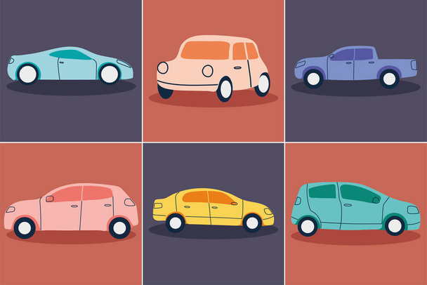 kolorowe samochody ikona kolekcji - Wektor, obraz