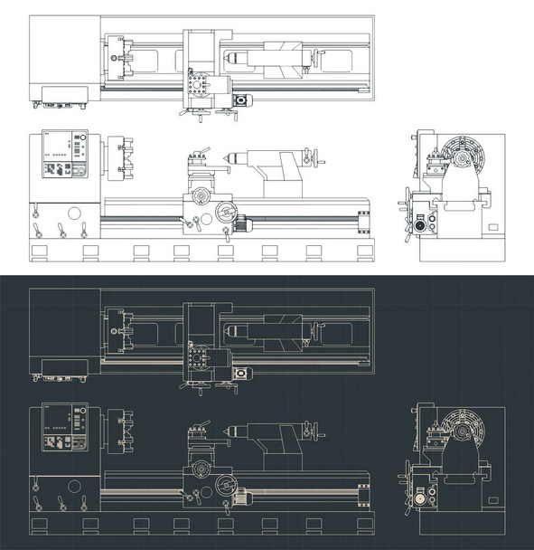 Illustrazione vettoriale stilizzata di progetti di tornio meccanico - Vettoriali, immagini