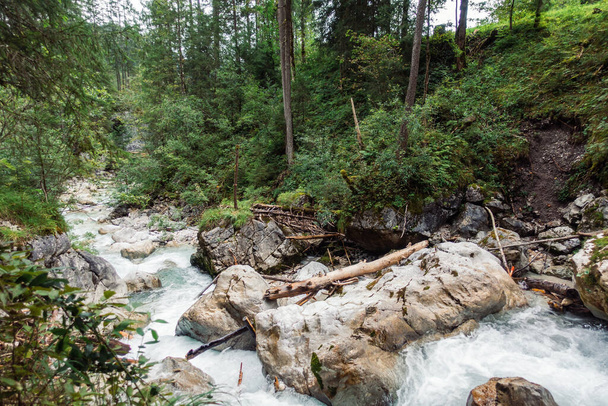 A beautiful view of water river in forest Ramsau Berchtesgaden Bavaria, hiking mountains, Germany - Photo, image