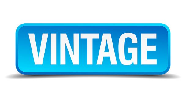 Vintage blue 3d realistic square isolated button - Vetor, Imagem