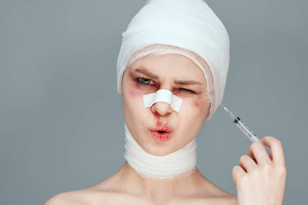 female patient plastic surgery operation bare shoulders isolated background - Fotografie, Obrázek