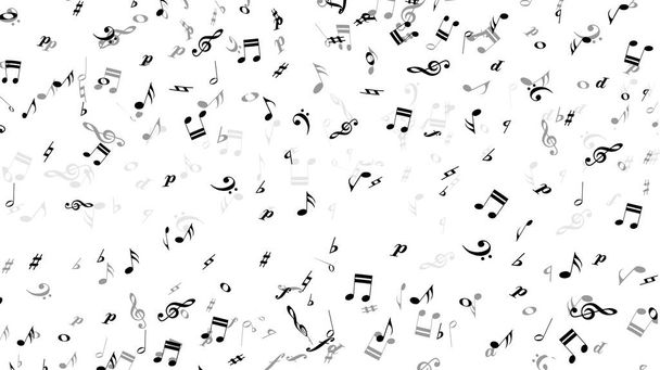 Flying music notes and symbols design. Banner for sound, song, presentation, audio. Vector illustration. - Vetor, Imagem