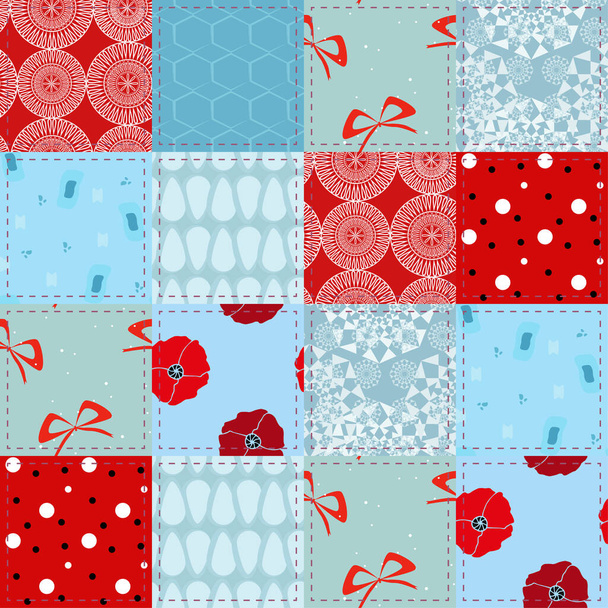 Patchwork with red and sky blue shades - Vector, Image