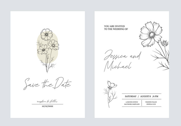 Carte d'invitation florale. Modèle botanique de mariage. - Vecteur, image