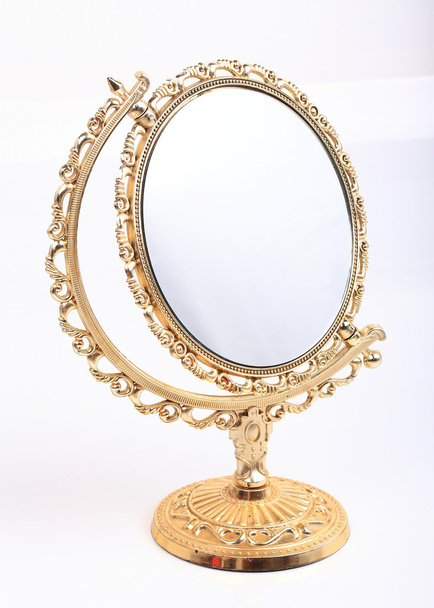 golden makeup mirror isolated - Photo, Image