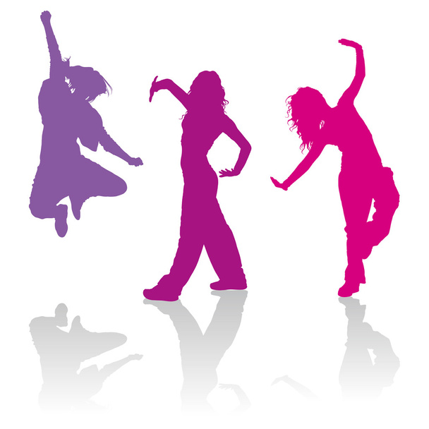 Силуэты девушек, танцующих хип-хоп
 - Вектор,изображение