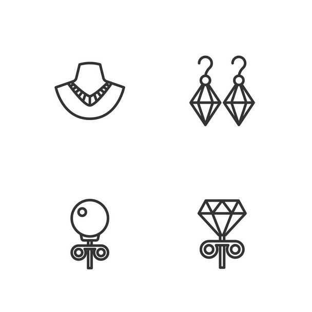 Set Ohrstecker, Halskette auf Schaufensterpuppe und Ohrringe Symbol. Vektor - Vektor, Bild