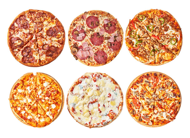  Skupina italských pizz izolovaných na bílém pozadí - Fotografie, Obrázek