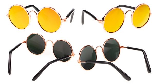 Colección de gafas de sol con lentes redondas retro redondas de degradado de color aisladas sobre fondo blanco. - Foto, imagen