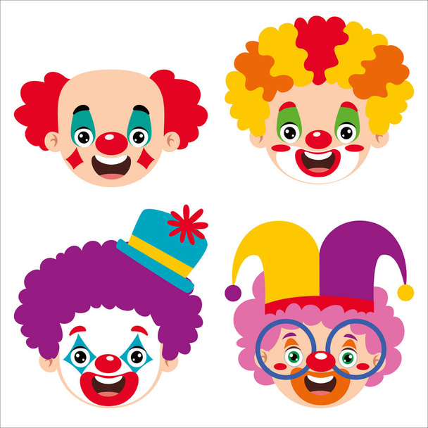 Cartoon tekenen van clown hoofden - Vector, afbeelding
