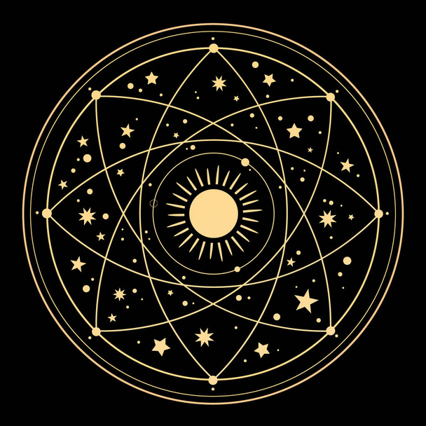 Composición cósmica esotérica de líneas de símbolos y estrellas - Vector, imagen