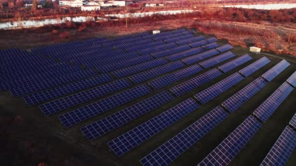 aerial footage of solar panels at sunset - Footage, Video