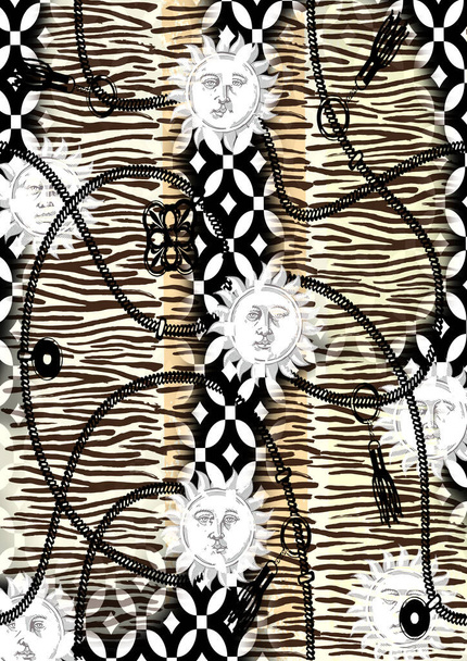 Animal print, λεοπάρδαλη υφή φόντο, μοτίβο αλυσίδας, ήλιο μοτίβο - Φωτογραφία, εικόνα