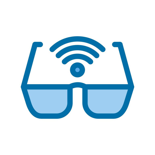 Google szemüveg töltött kék vektor ikon design - Vektor, kép