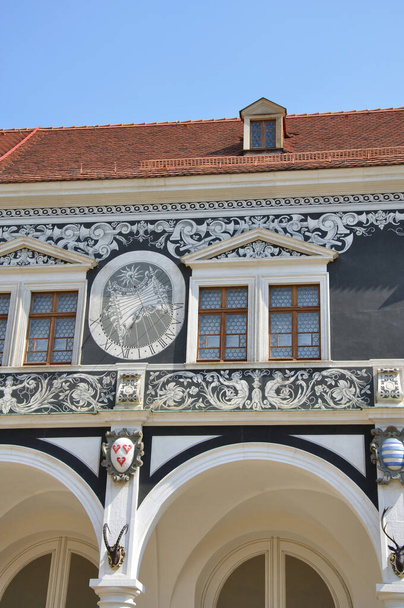 detail of facade, and sundail of inner court Residentszsloss in Dresden - Photo, Image