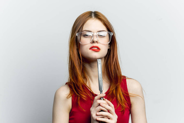 woman with glasses construction tool repair housework - Fotografie, Obrázek