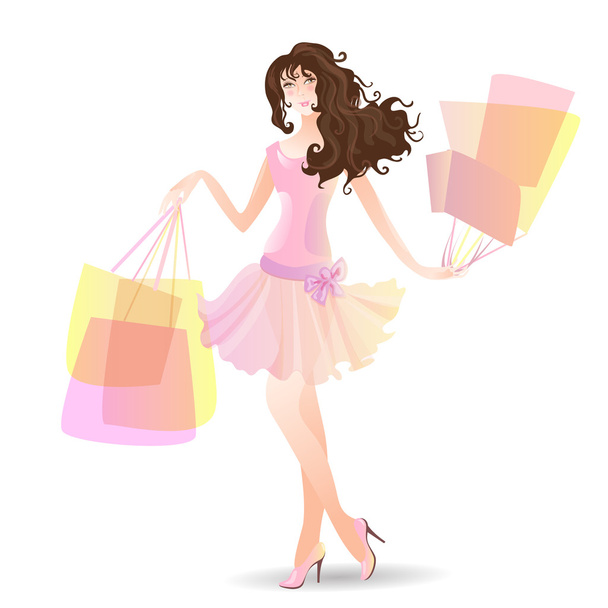 Yaz aylarında alışveriş gün kız - Vektör, Görsel