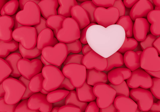 Λευκό σημείο καρδιά τονίζεται με κόκκινες καρδιές αγάπης. 3D απόδοση. - Φωτογραφία, εικόνα