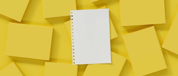 Üres fehér papír mockup sárga absztrakt háttérrel. papír üzenet. monokróm sárga szín. 3d renderelés, 3d illusztráció - Fotó, kép