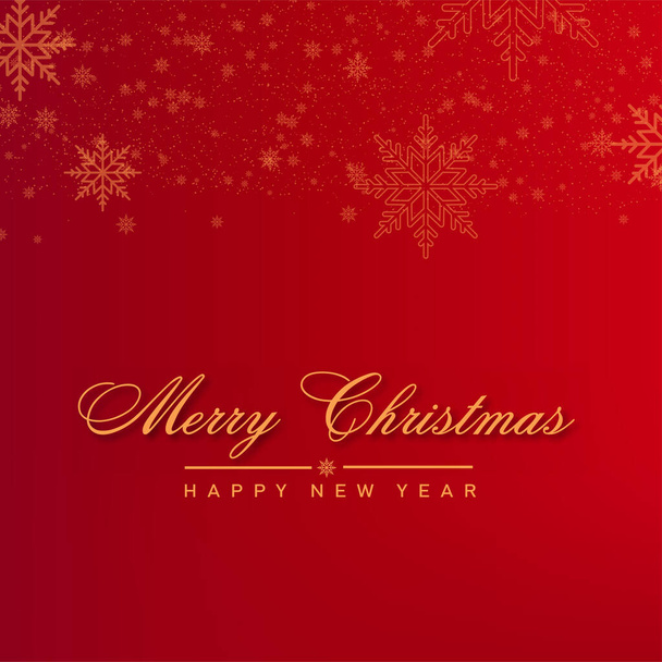 Merry Christmas and Happy New Year card with falling snowflakes on red background. Vector. - Vector, Image
