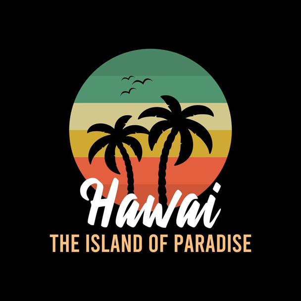Hawaï achtergrond met palm. Vector achtergrond strand. Zomer tropisch spandoek ontwerp. Paradijs poster template illustratie. - Vector, afbeelding