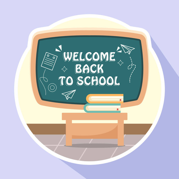 Back to school illustration design with greeting from teacher character - Διάνυσμα, εικόνα