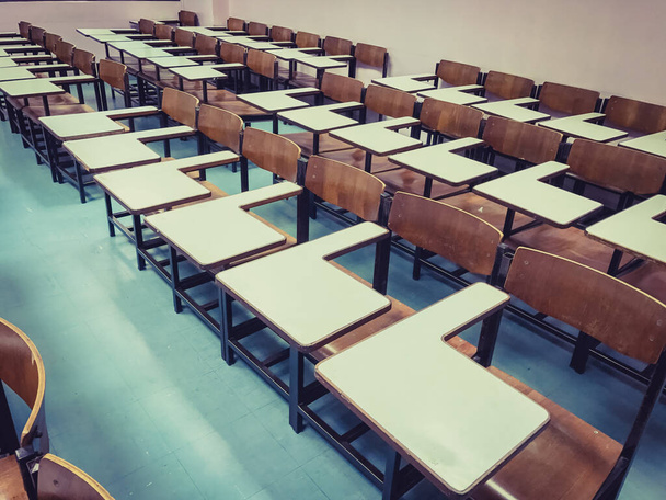 Wooden chairs in the classroom background - Foto, Imagem
