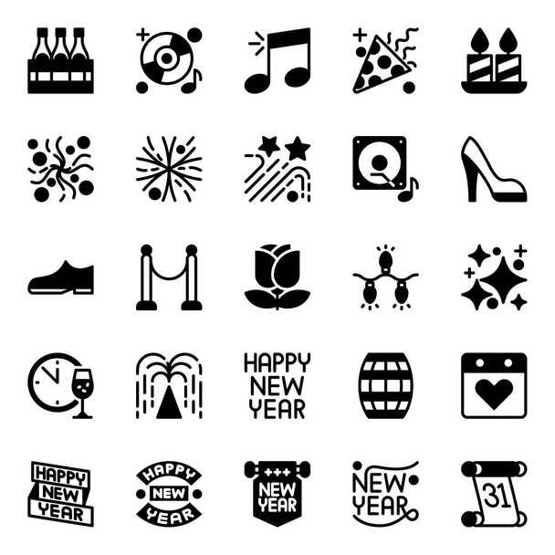 Glyph icons for happy new year. - Vector, Image