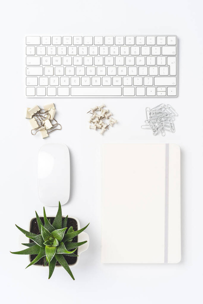 Elegant office desktop with accessories on white background - Foto, Imagem