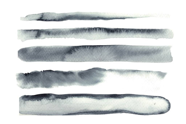 Set of grey watercolor brush strokes. Wet, soft washes. Monochrome backgrounds, textures, design elements. - Vektor, kép