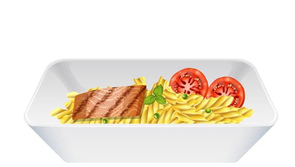 Pasta farfalle com salame e tomate ilustração - Vetor, Imagem