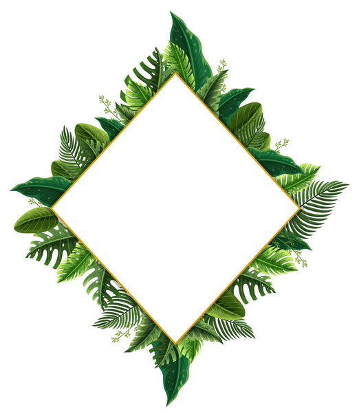 Rotated square frame with tropical green leaves illustration - ベクター画像