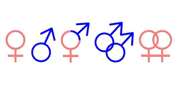 Símbolos de género, ilustración 3D sobre fondo blanco - Foto, Imagen