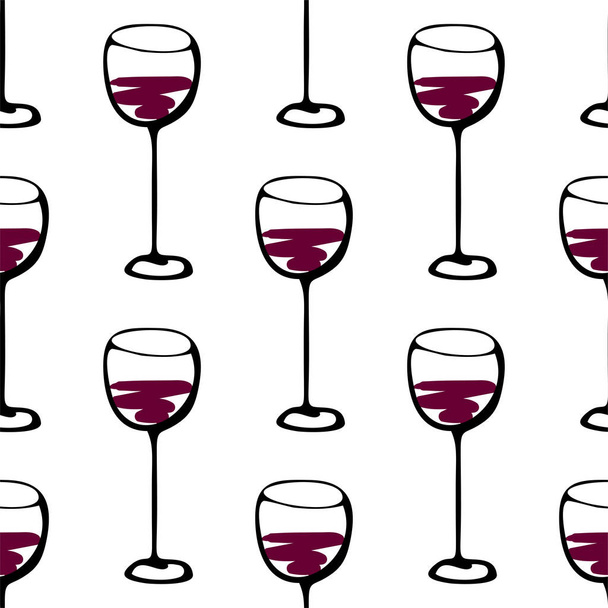 Seamless doodle pattern with wine glass. Vector illustration. - Vector, Image