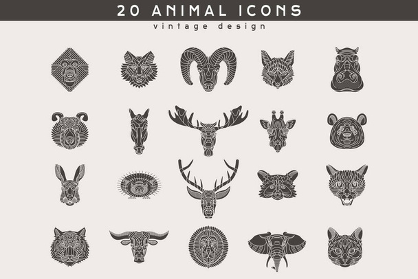 vintage thin line animal labels and badges - Vector, Image