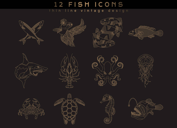 fish and sea food icons - Vector, Imagen