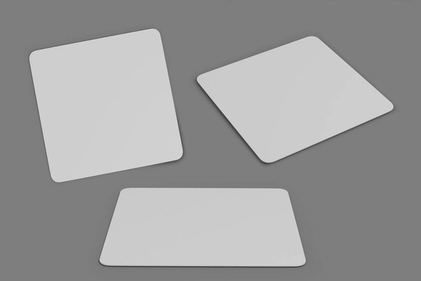 Tyhjä valkoinen hiiri-pad mallinnus eristetty yli harmaa tausta. Edessä ja sivulta näkymä matto hiiren pad. 3d-renderointi. - Valokuva, kuva