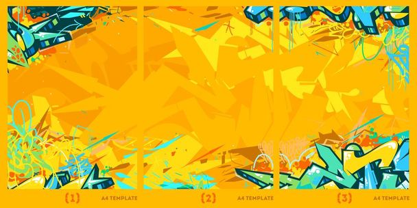 Plantilla de ilustración vectorial abstracta amarilla del estilo A4 del graffiti urbano plano de la calle del arte - Vector, Imagen