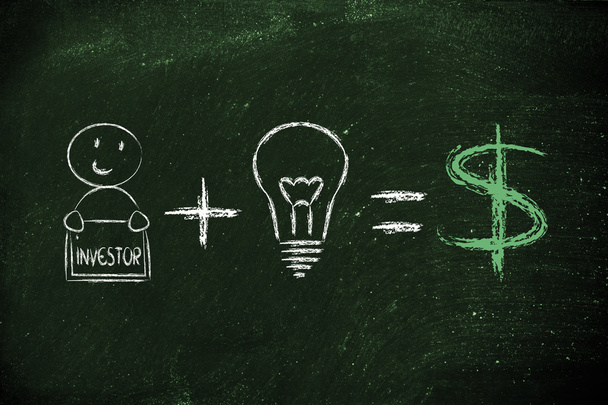 formula for success: investor plus ideas equals profits (dollar) - Foto, imagen