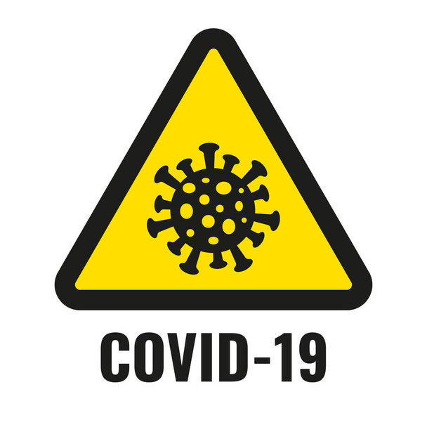 Covid-19 yellow warning triangle sign. Coronavirus vector icon. - Vector, afbeelding